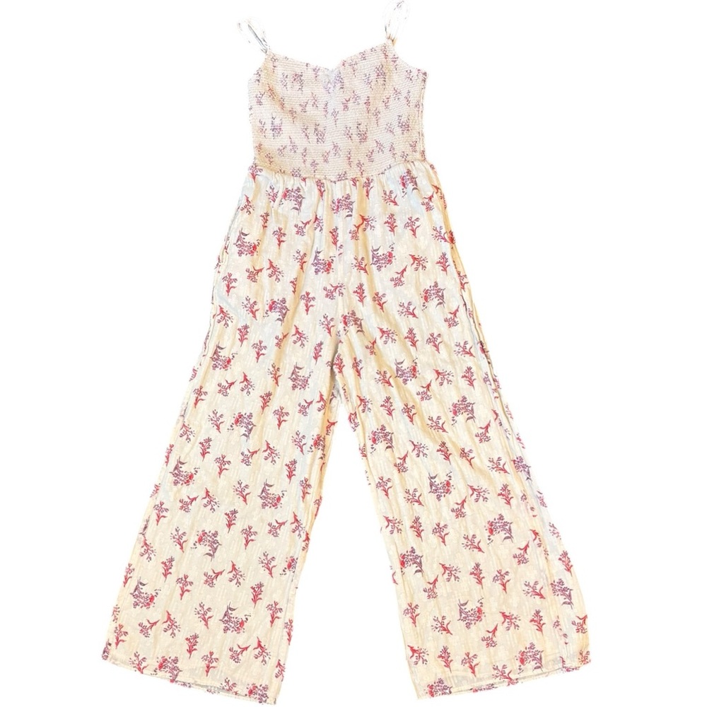 Kittenish x Flag & Anthem Floral Swiss Dot Wide-Leg Jumpsuit Smocked Small
